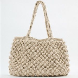 Zara crochet bobble tote bag off white